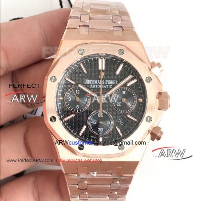 Perfect Replica Audemars Piguet Royal Oak Rose Gold Black Dial 26331 Watch New Model